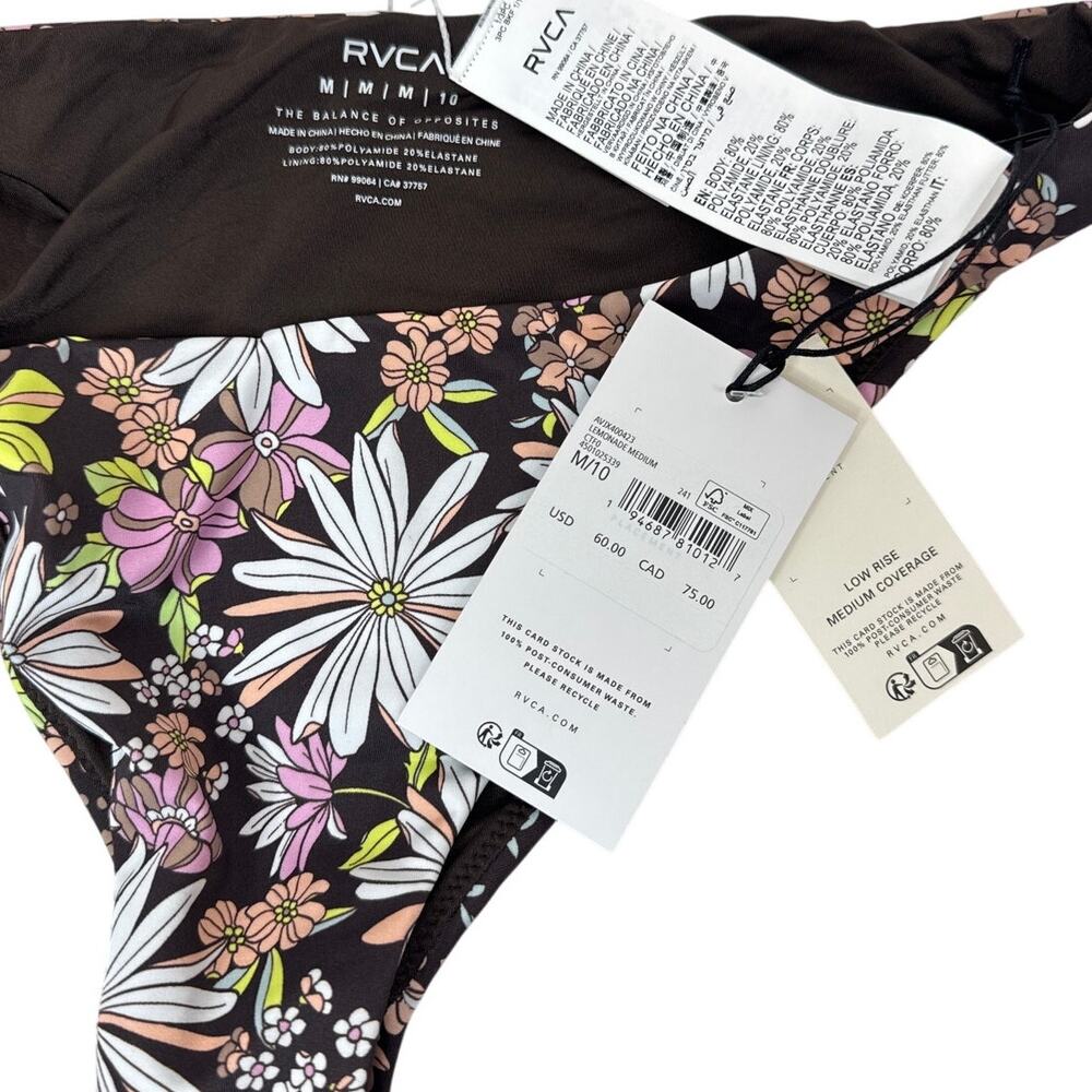 NWT RVCA Lemonade Medium Brown Bikini Bottoms Women’s Size M/10 Beach Swimwear - Picture 4 of 5